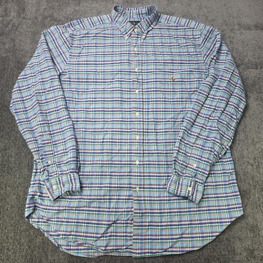 Ralph Lauren Button Down Mens XLT Tall Flesh Pony Multicolor Plaid Preppy Long